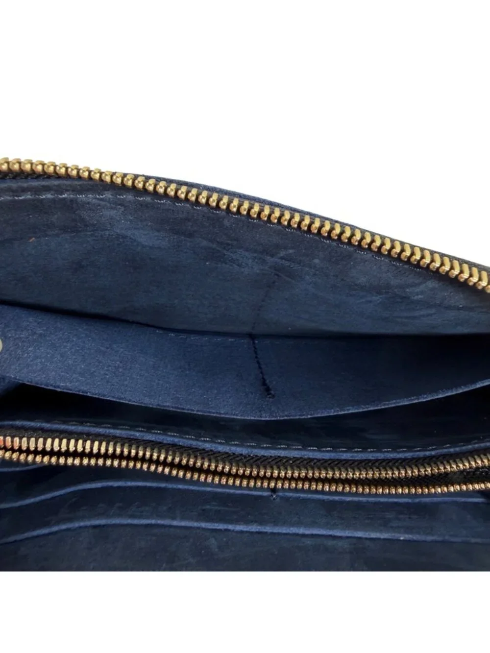 Portland Leather Goods AP Navy Blue Leather Accordion Zip Around Wallet Clutch